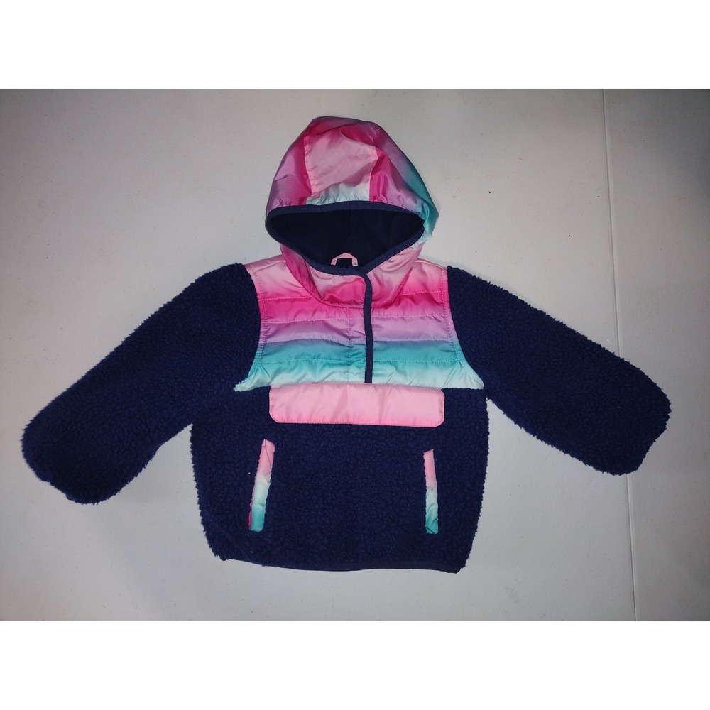 1 Madison Kids Pullover Jacket 18M Hooded Sherpa Fleece Pink Blue Ombre‎